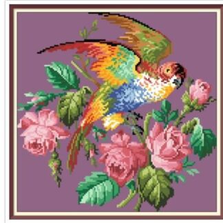 Parrot and Roses Cross Stitch Pattern: Antique Berlin Embroidery (PDF)