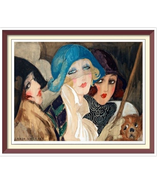 Gerda Wegener Cross Stitch Pattern: Three Women Under Umbrella (PDF Download)