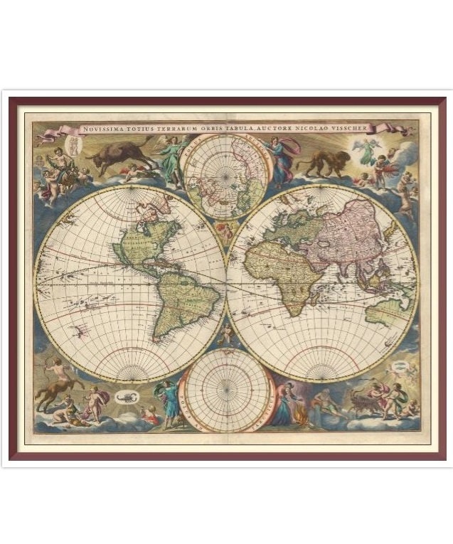 Vintage World Map Cross Stitch Pattern: Nicolaes Visscher Atlas (PDF Pattern)
