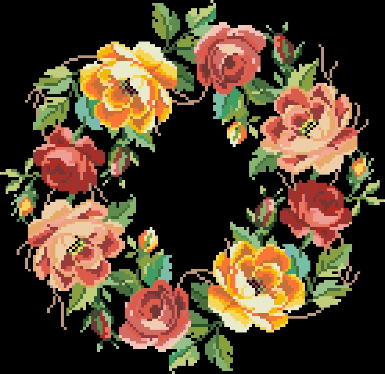 Flower Crown Cross Stitch Pattern: Antique Berlin Embroidery (PDF) - Image 3