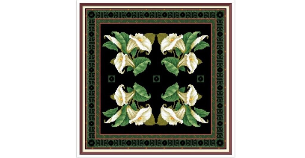 Antique Floral Cushion Cross Stitch Pattern: Berlin Embroidery (PDF)