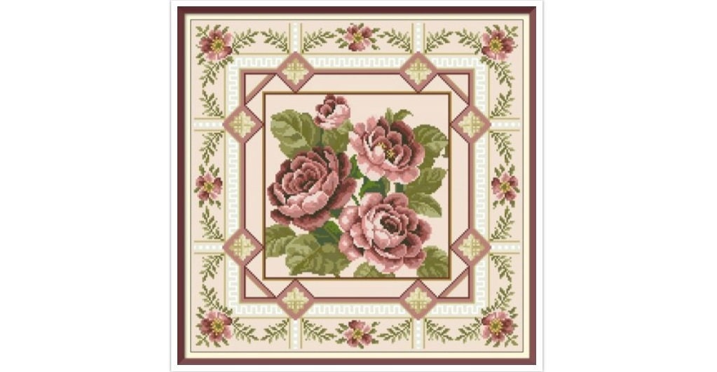 Victorian Roses Cross Stitch Pattern: Antique Bouquet Cushion (PDF Pattern)
