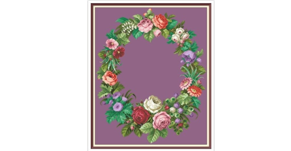 Antique Floral Wreath Cross Stitch Pattern: Berlin Embroidery (PDF) - Image 4
