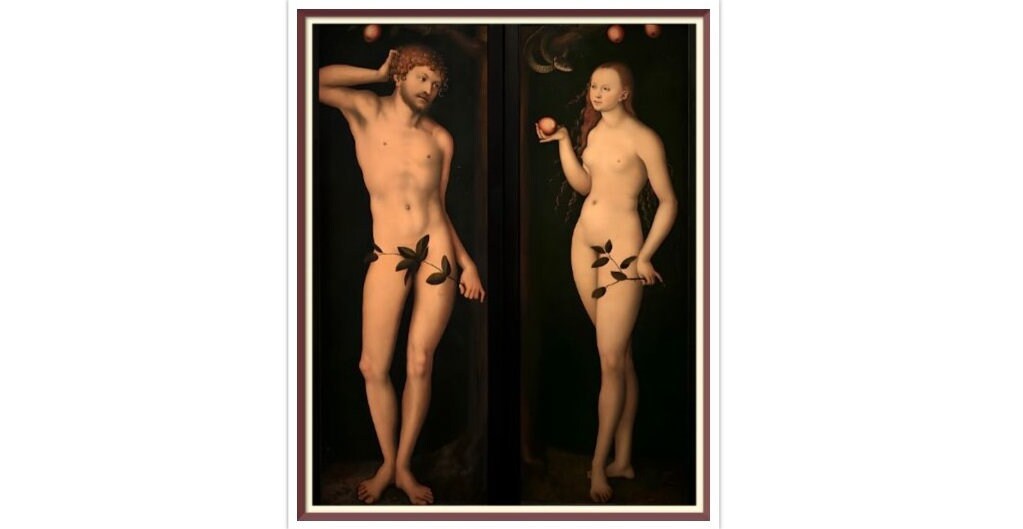 Adam and Eve Cross Stitch Pattern: Lucas Cranach Vintage Art (PDF)