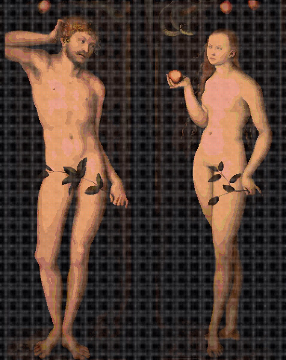 Adam and Eve Cross Stitch Pattern: Lucas Cranach Vintage Art (PDF) - Image 2