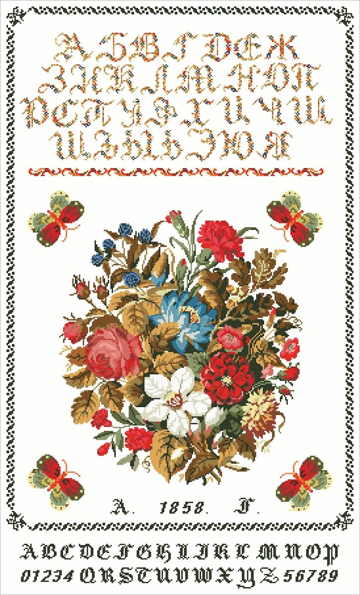 Antique Floral Sampler Cross Stitch Pattern: Vintage History (PDF Pattern) - Image 2