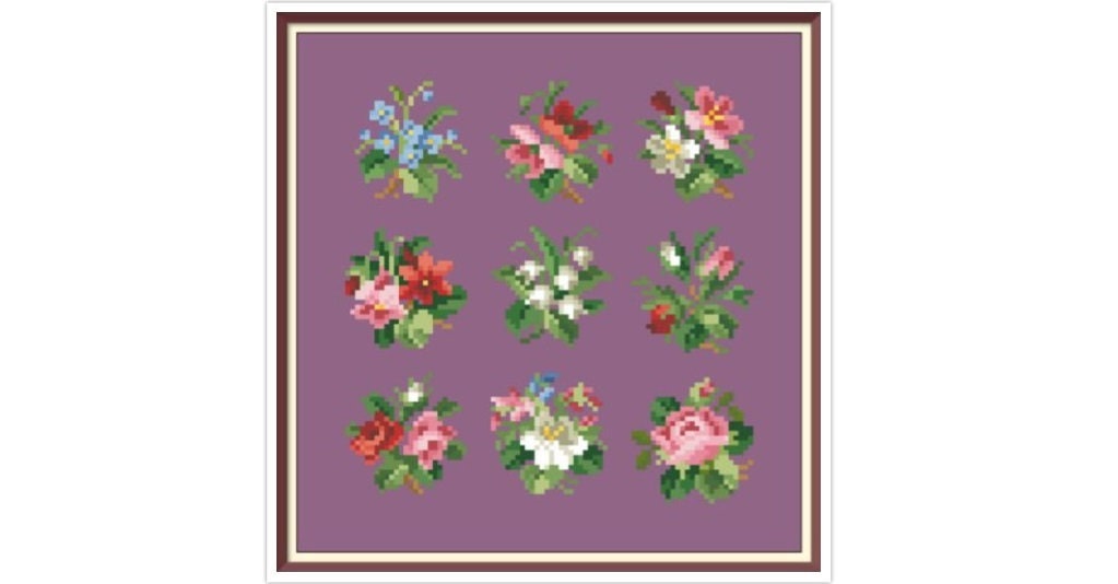 Miniature Bouquet Cross Stitch Pattern: Antique Berlin Embroidery (PDF)