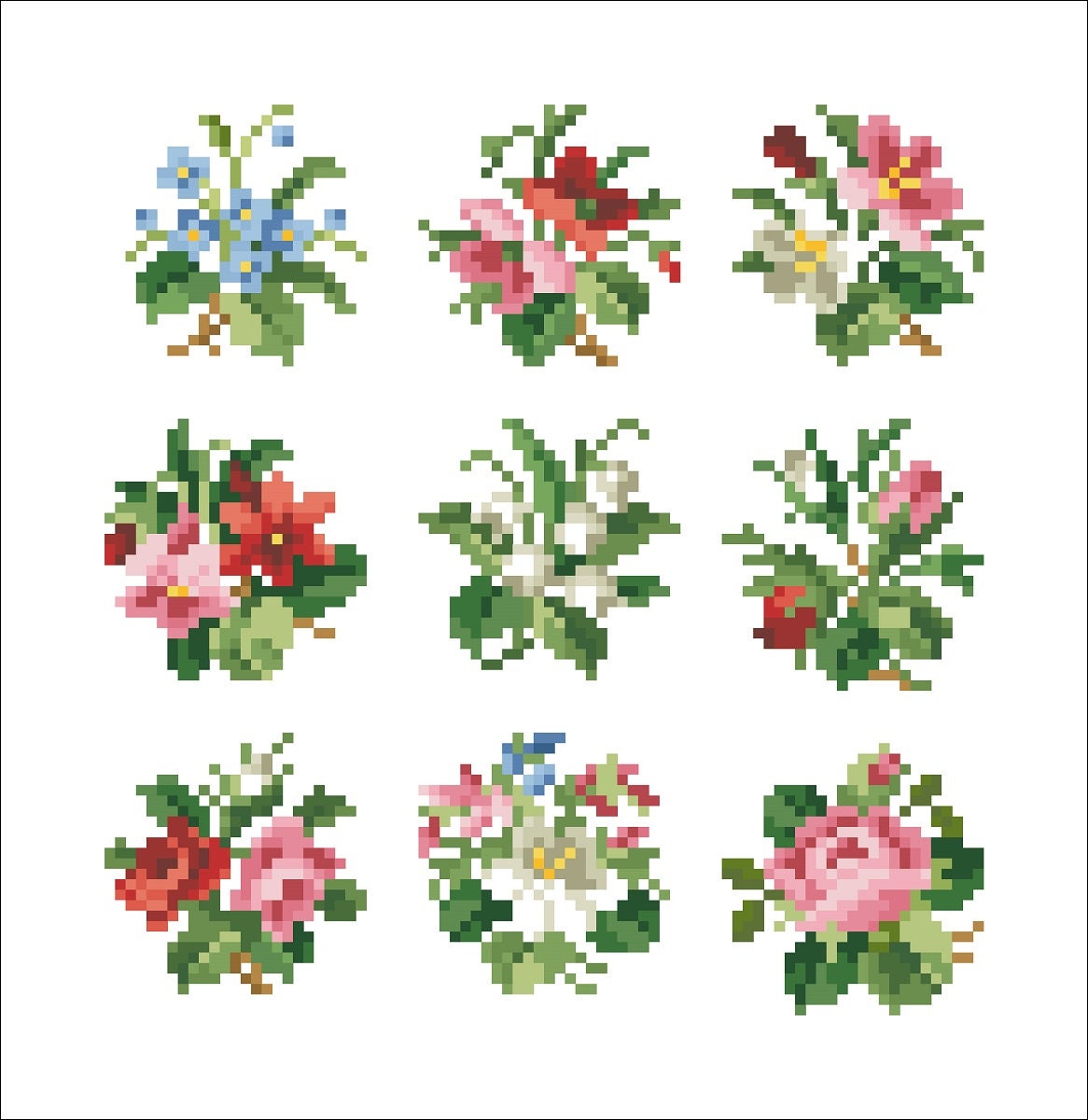 Miniature Bouquet Cross Stitch Pattern: Antique Berlin Embroidery (PDF) - Image 2