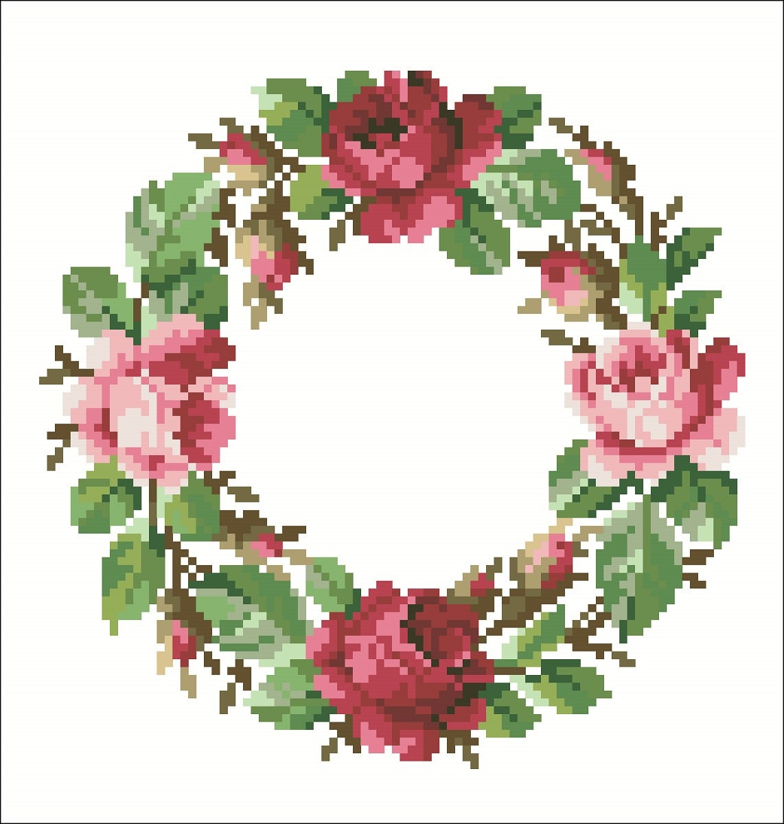 Antique Floral Wreath Cross Stitch Pattern: Berlin Embroidery (PDF) - Image 2