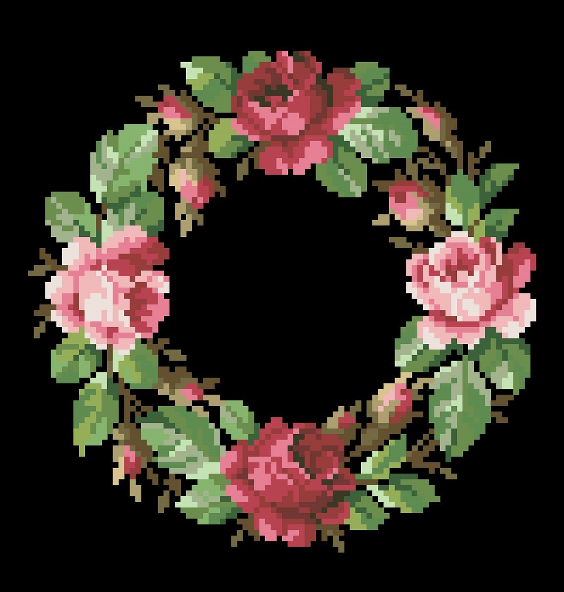 Antique Floral Wreath Cross Stitch Pattern: Berlin Embroidery (PDF) - Image 3