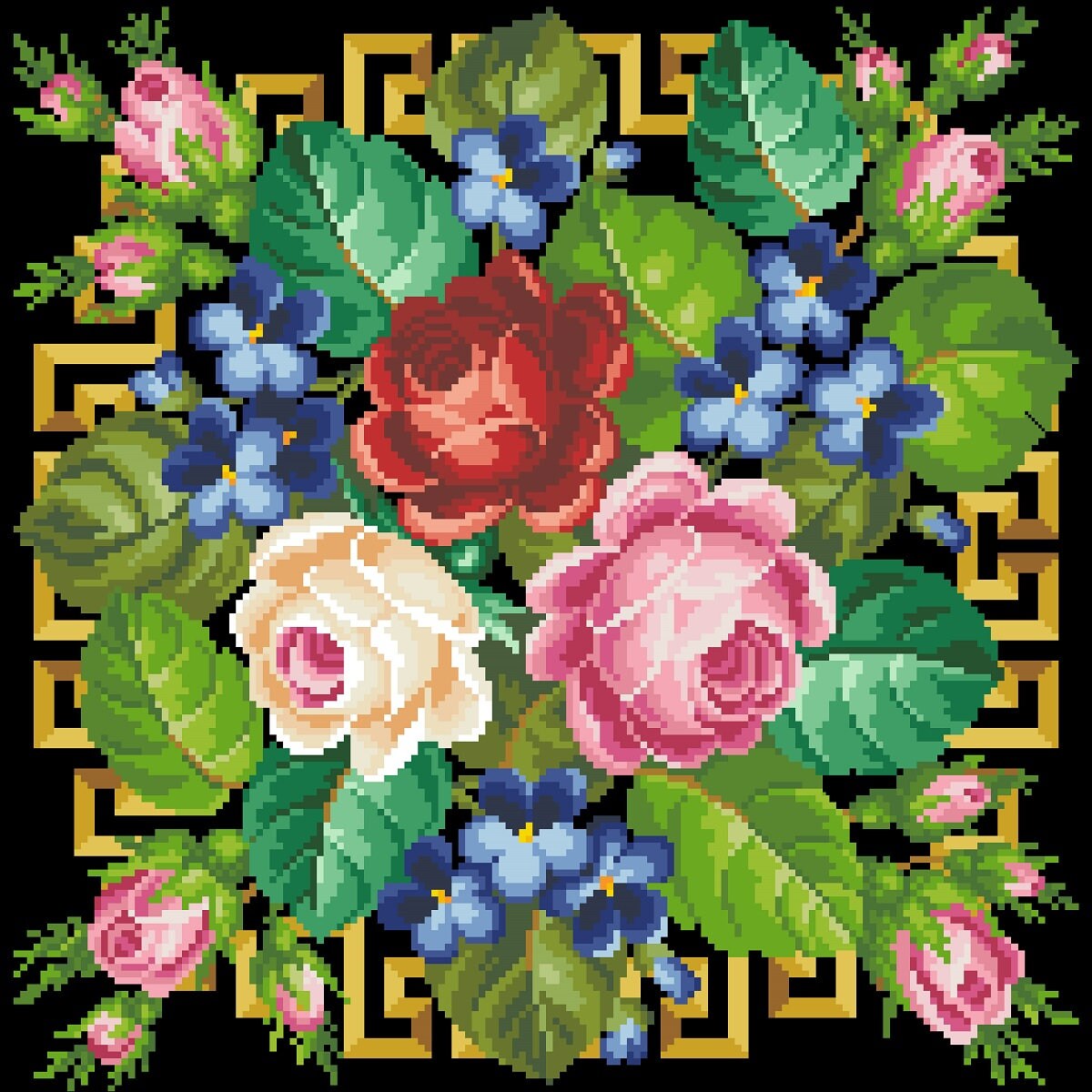 Antique Bouquet Cross Stitch Pattern: Berlin Embroidery (PDF Pattern) - Image 3