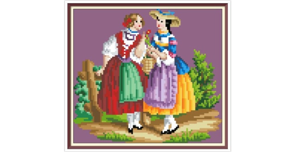 Two Girlfriends - Cross Stitch Pattern - PDF Counted Antique Cross Stitches People - Berlin Embroidery - Image 4