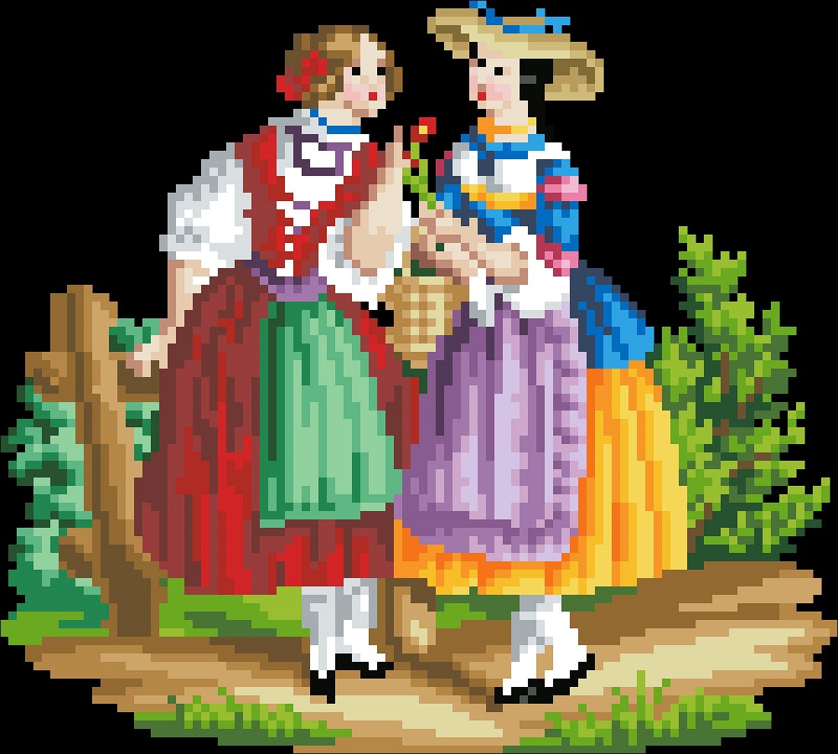 Two Girlfriends - Cross Stitch Pattern - PDF Counted Antique Cross Stitches People - Berlin Embroidery - Image 3