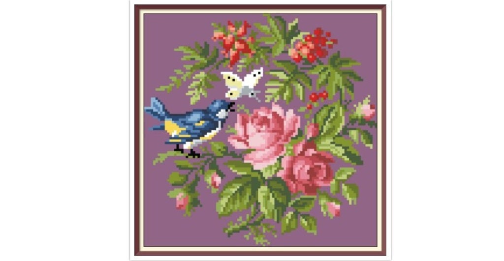 Bird and Butterfly Cross Stitch Pattern: Antique Floral Berlin Embroidery (PDF) - Image 4