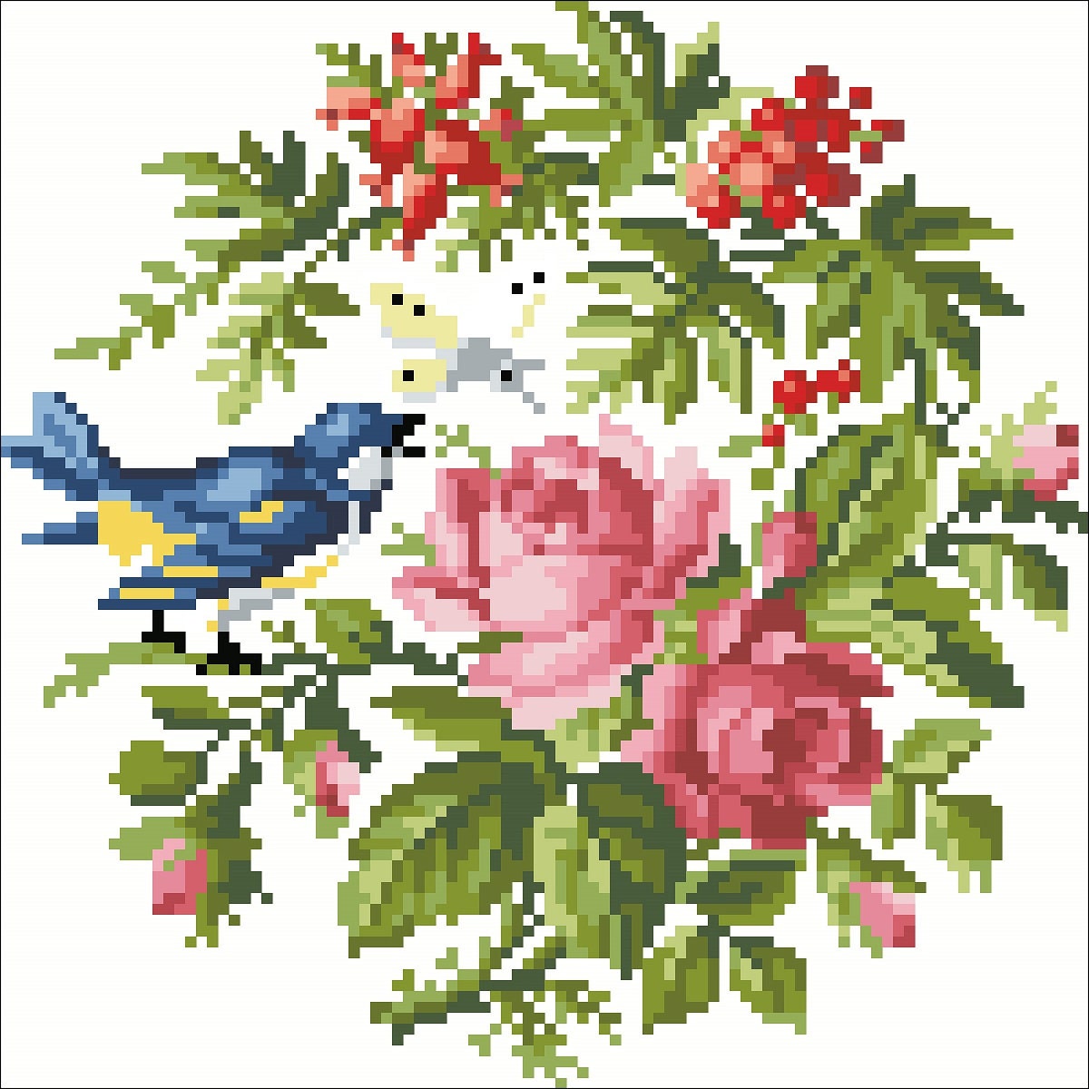 Bird and Butterfly Cross Stitch Pattern: Antique Floral Berlin Embroidery (PDF) - Image 2