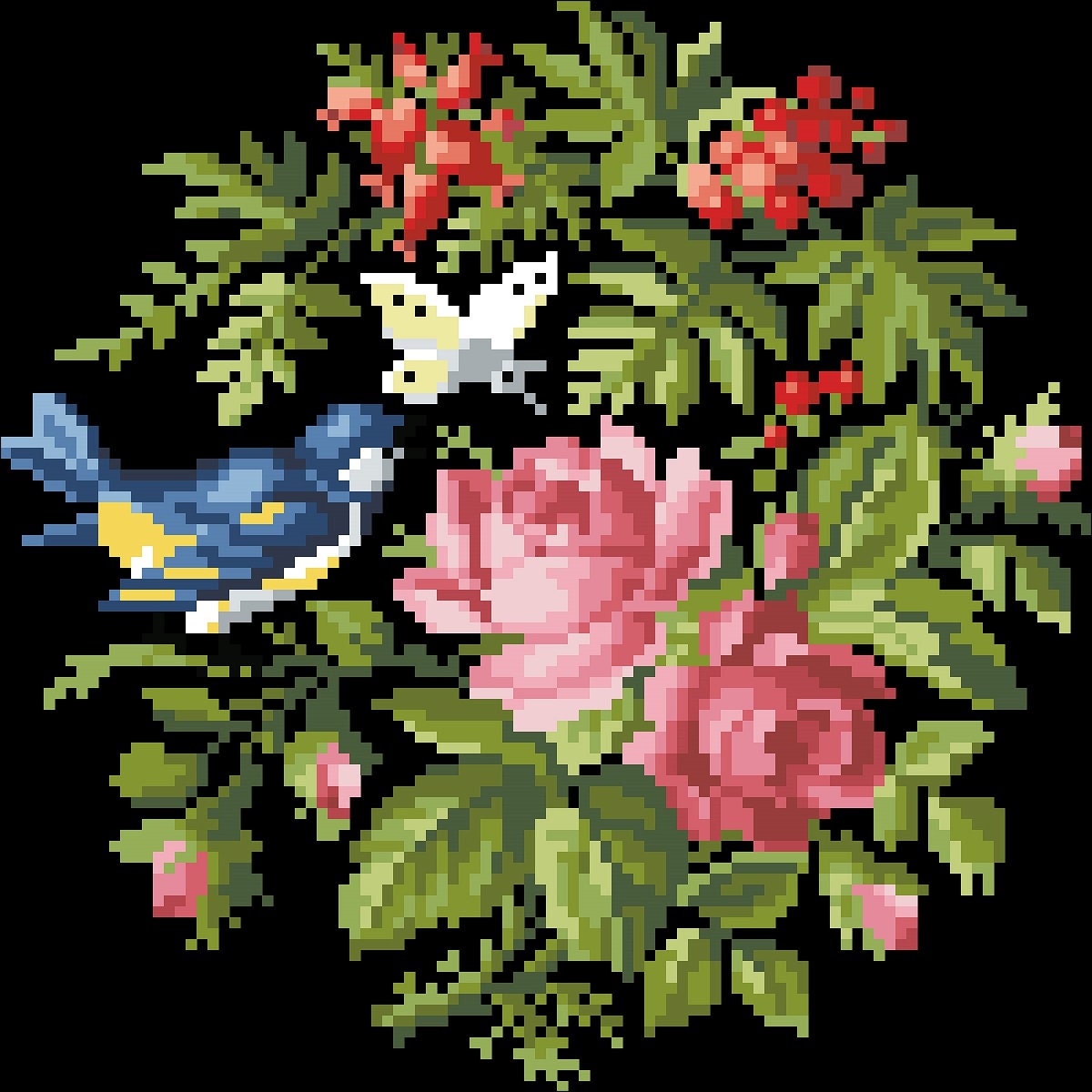 Bird and Butterfly Cross Stitch Pattern: Antique Floral Berlin Embroidery (PDF) - Image 3