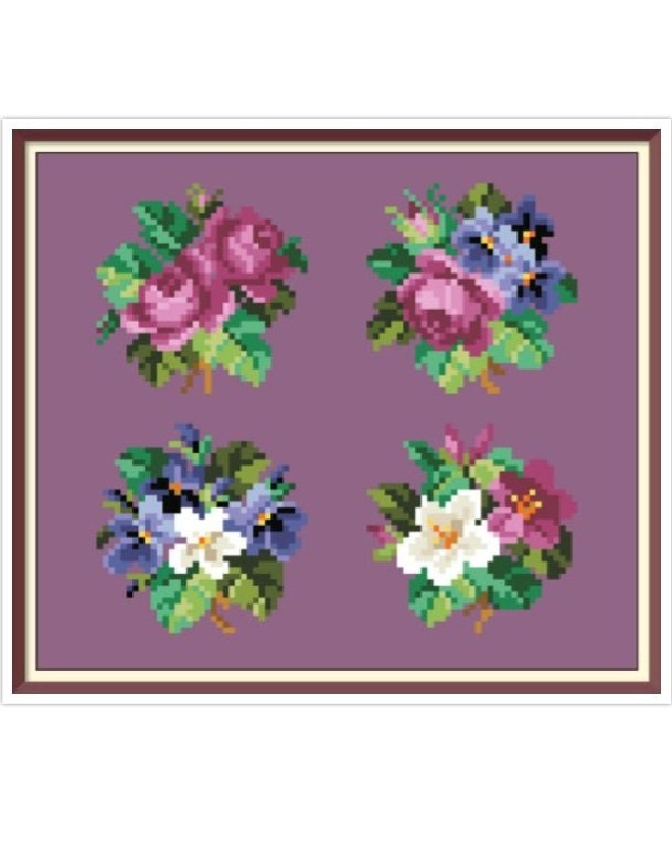 Miniature Floral Bouquets Cross Stitch Pattern: Antique Berlin Embroidery (PDF)