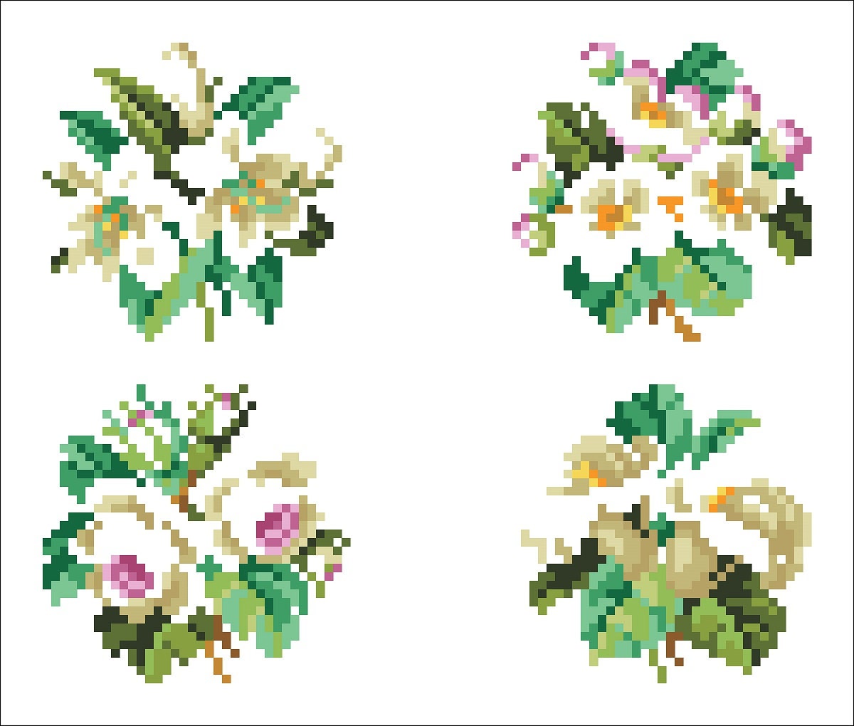 Miniature Bouquet Cross Stitch Pattern: Antique Berlin Embroidery (PDF) - Image 2