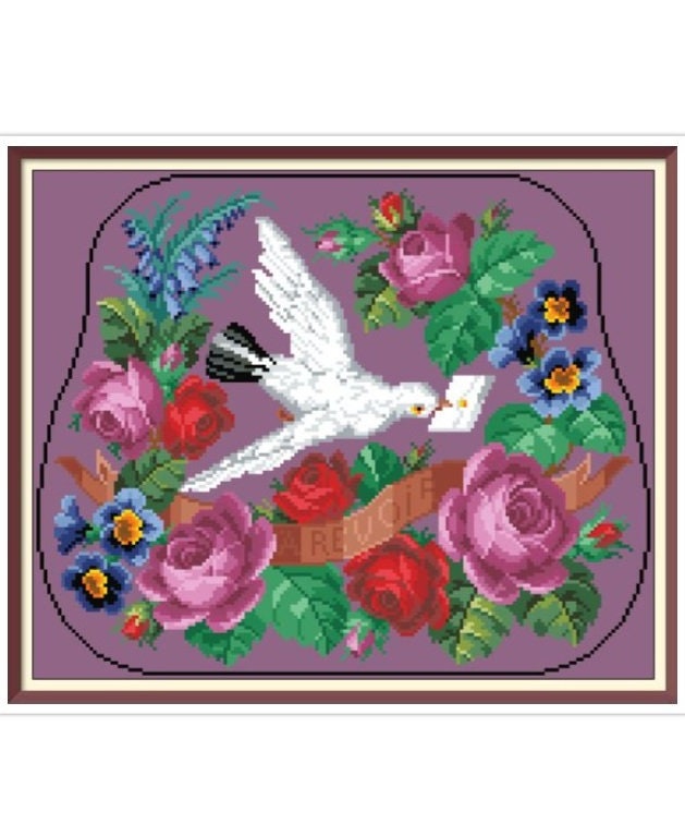 Floral Pigeon Cross Stitch Pattern: Antique Berlin Embroidery (PDF)