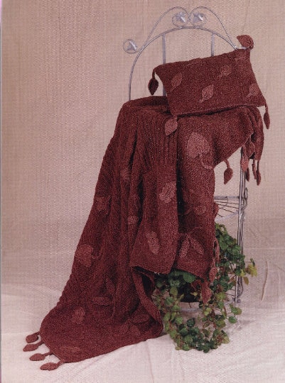 Textural Leaf Afghan and Pillow Knitting Pattern - Vintage PDF