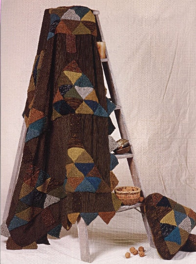 Patchwork Tree Afghan and Pillow Knitting Pattern - Vintage PDF
