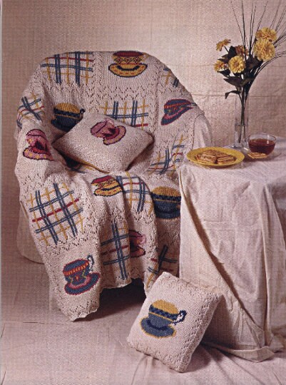 Tea Time Lace Afghan and Pillow Knitting Pattern: Vintage Country Decor (PDF)