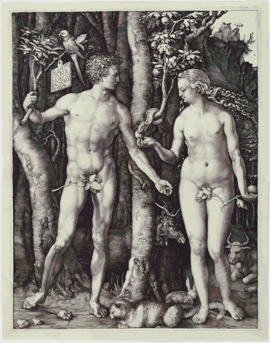 Adam and Eve Cross Stitch Pattern: Albrecht Dürer Vintage Art (PDF) - Image 3