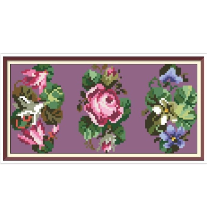 Miniature Bouquet Cross Stitch Pattern: Antique Berlin Embroidery (PDF) - Image 4