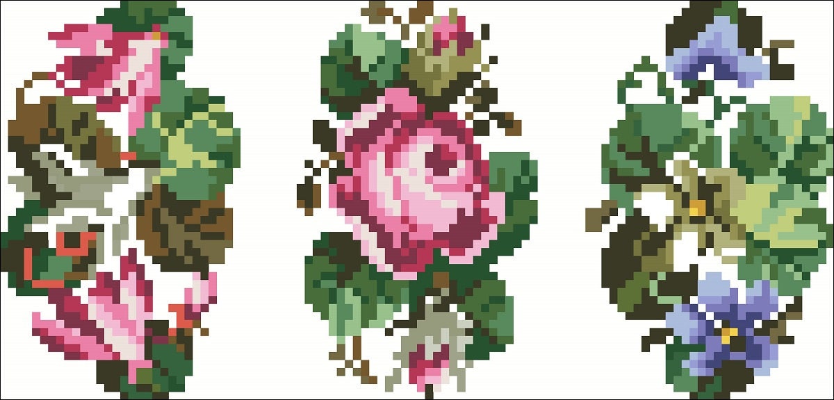 Miniature Bouquet Cross Stitch Pattern: Antique Berlin Embroidery (PDF) - Image 2