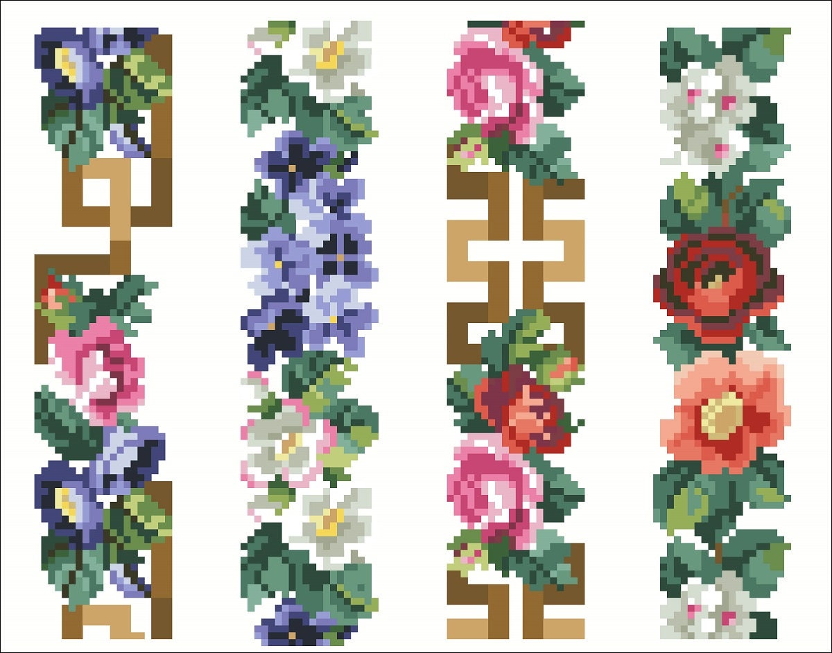 Antique Floral Border Cross Stitch Pattern: Berlin Embroidery (PDF) - Image 2