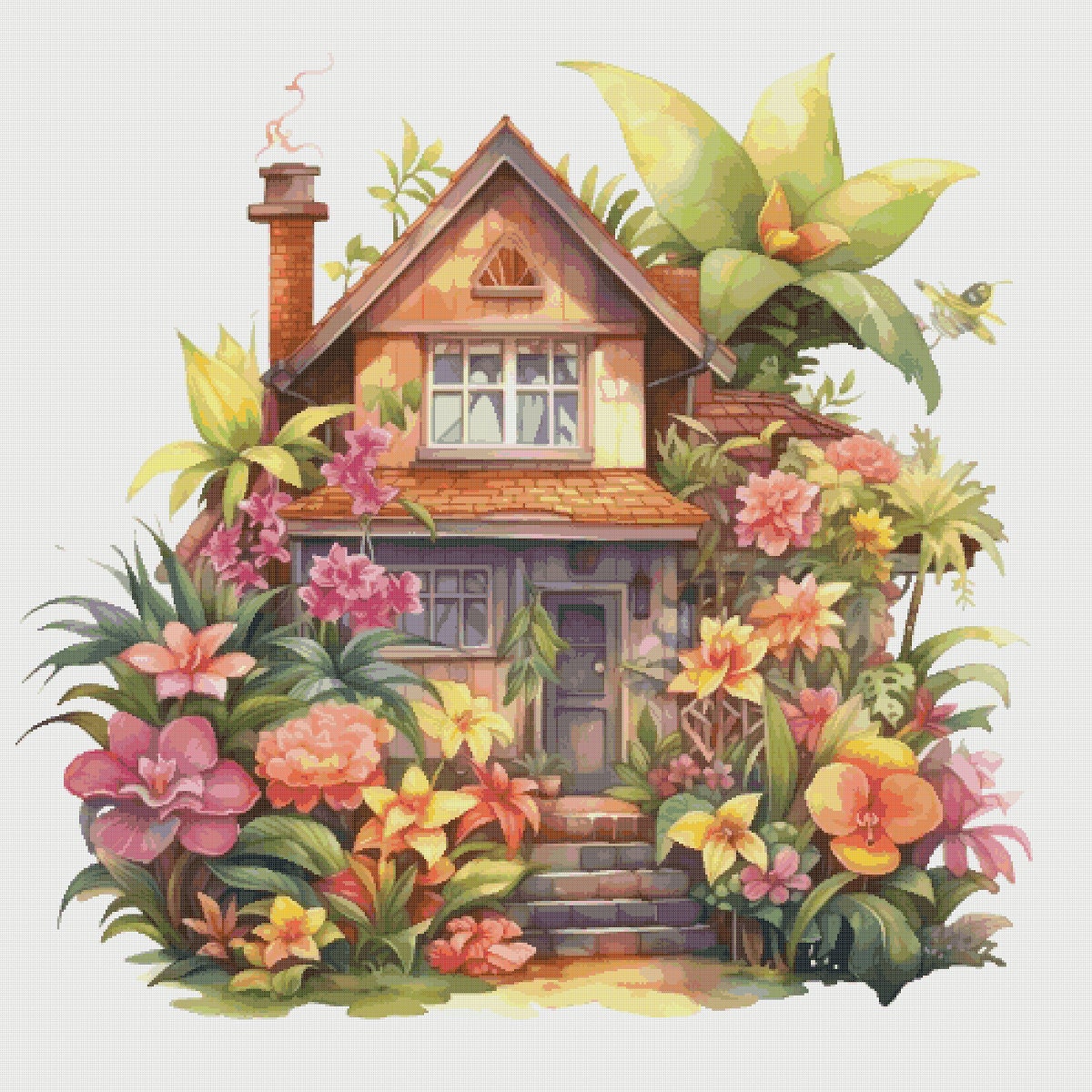 Cottage Garden Cross Stitch Pattern: Floral House Village (PDF)