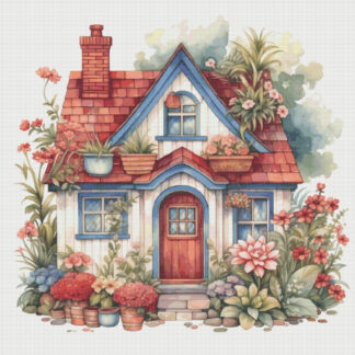 Cottage Garden Cross Stitch Pattern: Magical House in Flowers (PDF)