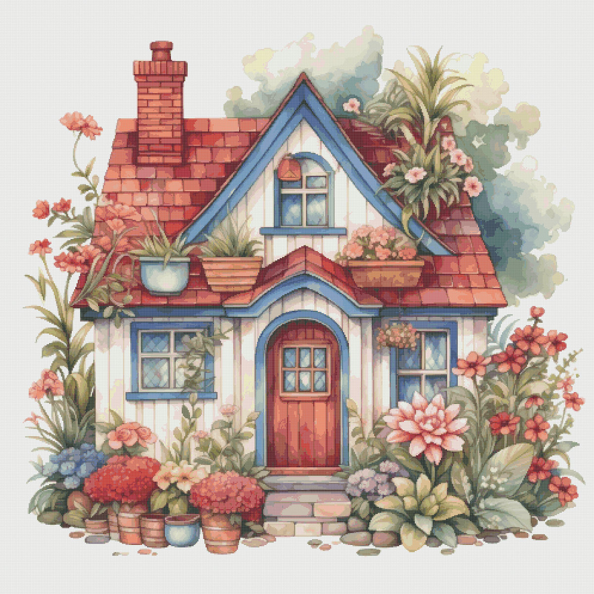 Cottage Garden Cross Stitch Pattern: Magical House in Flowers (PDF)