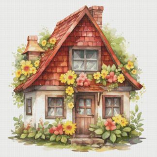 Cottage Garden Cross Stitch Pattern: Floral House Village (PDF)