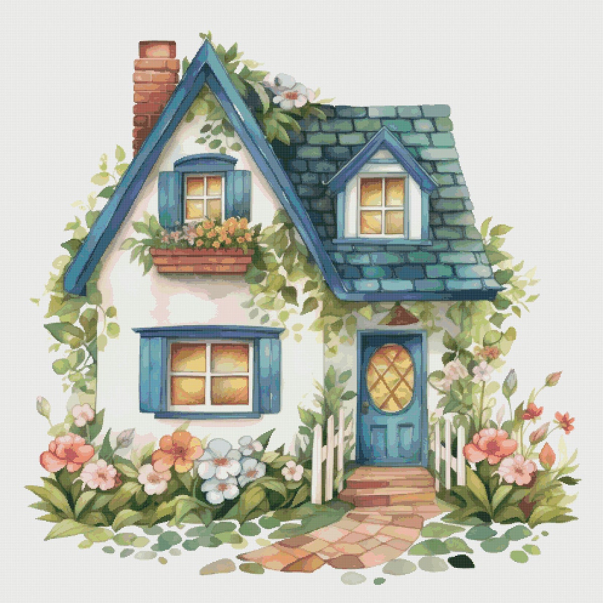 Cottage Garden Cross Stitch Pattern: Magical House in Flowers (PDF)