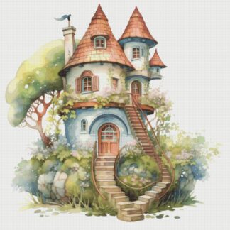 Cottage Cross Stitch Pattern: Magical House in Garden (PDF)