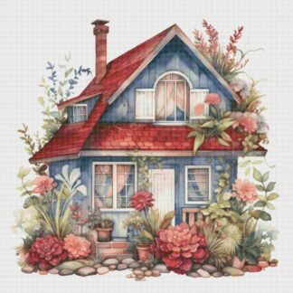 Cottage Cross Stitch Pattern: Floral House Village (PDF)