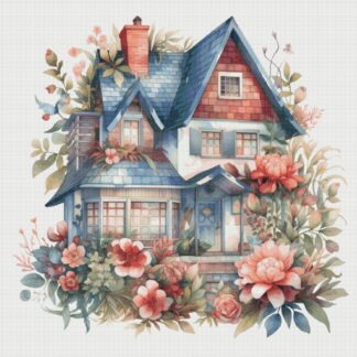 Floral Cottage Cross Stitch Pattern: House in Flowers (PDF)
