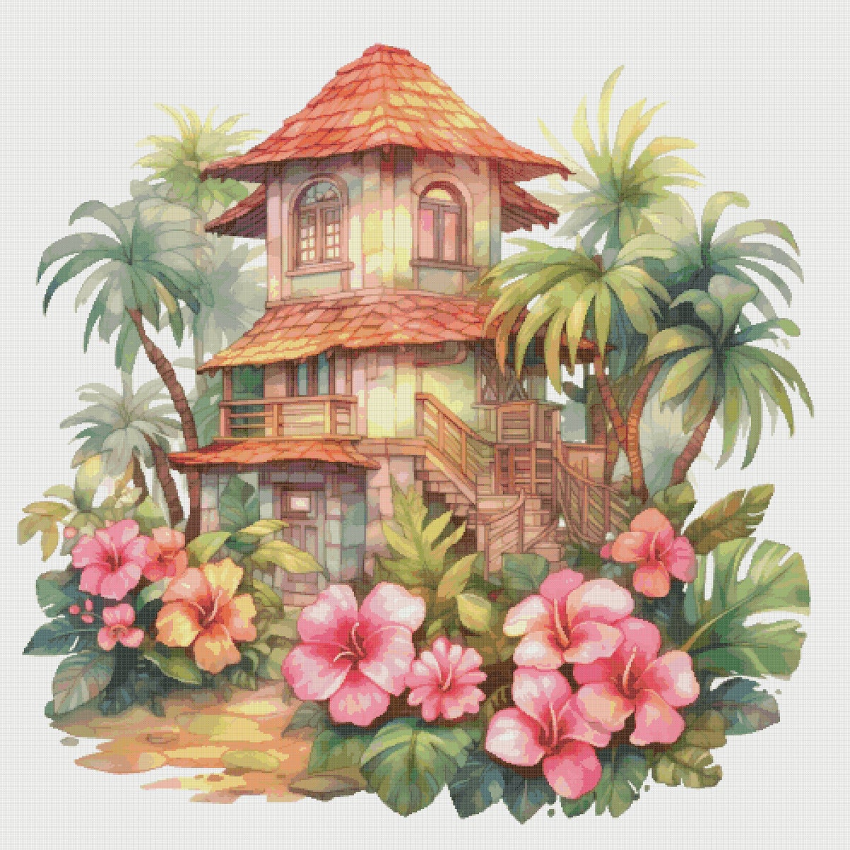 Cottage in Flowers Cross Stitch Pattern: House Village Design (PDF)