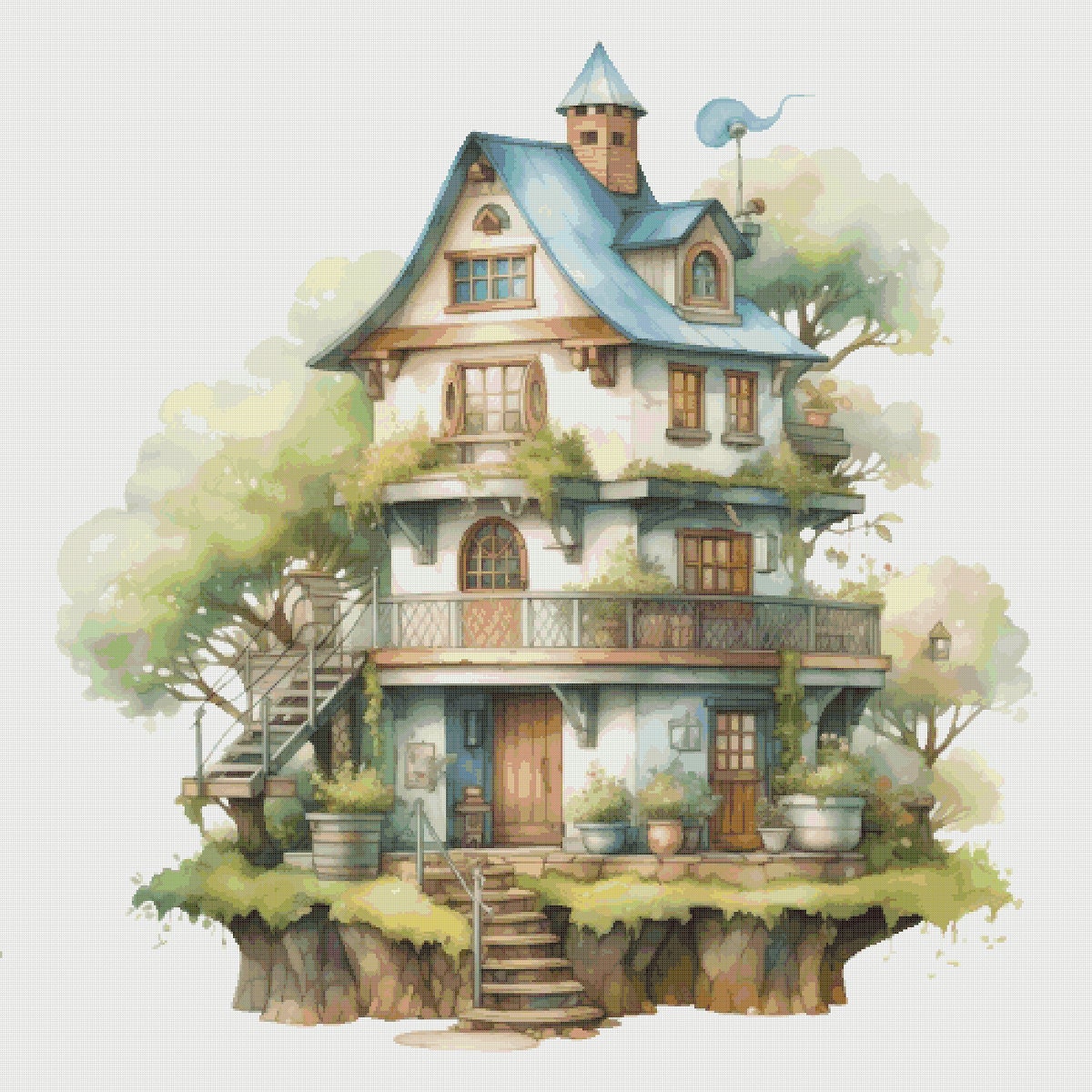 Cottage Cross Stitch Pattern: Magical House in Garden (PDF)