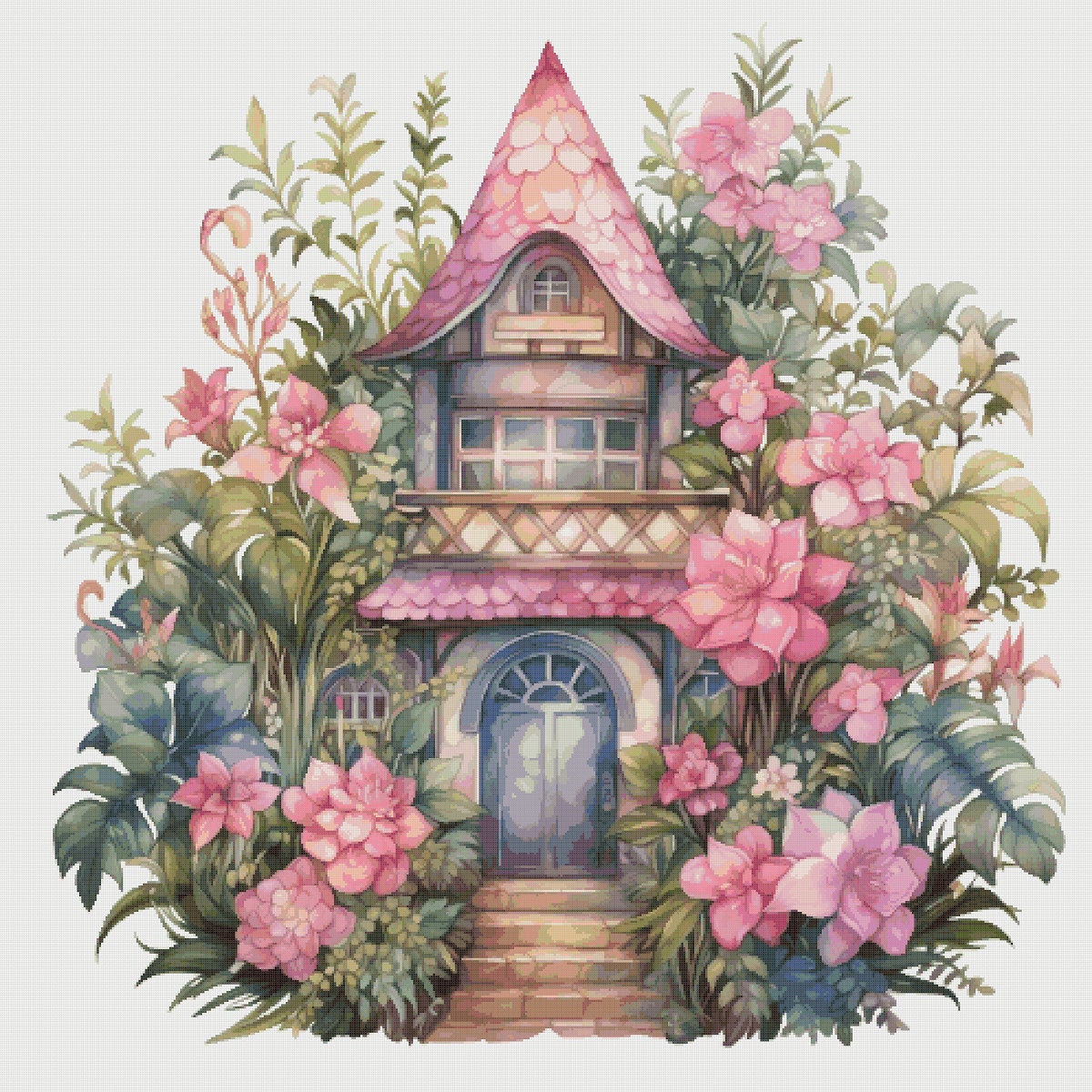 Cottage in Flowers Cross Stitch Pattern: Magical House Village (PDF)