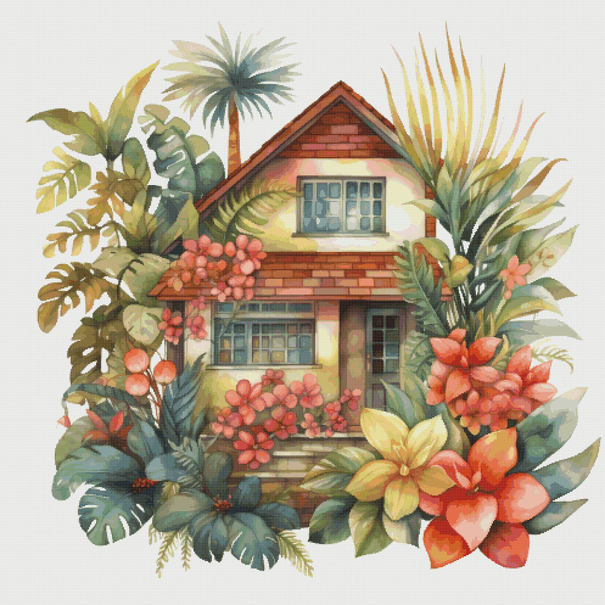 Floral Cottage Cross Stitch Pattern: Magical House in Garden (PDF)