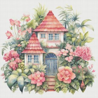 Cottage in Flowers Cross Stitch Pattern: Magical House Design (PDF)