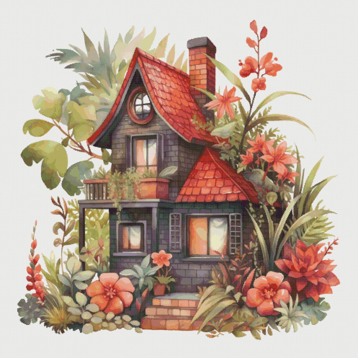Cottage in Flowers Cross Stitch Pattern: Magical House Village (PDF)