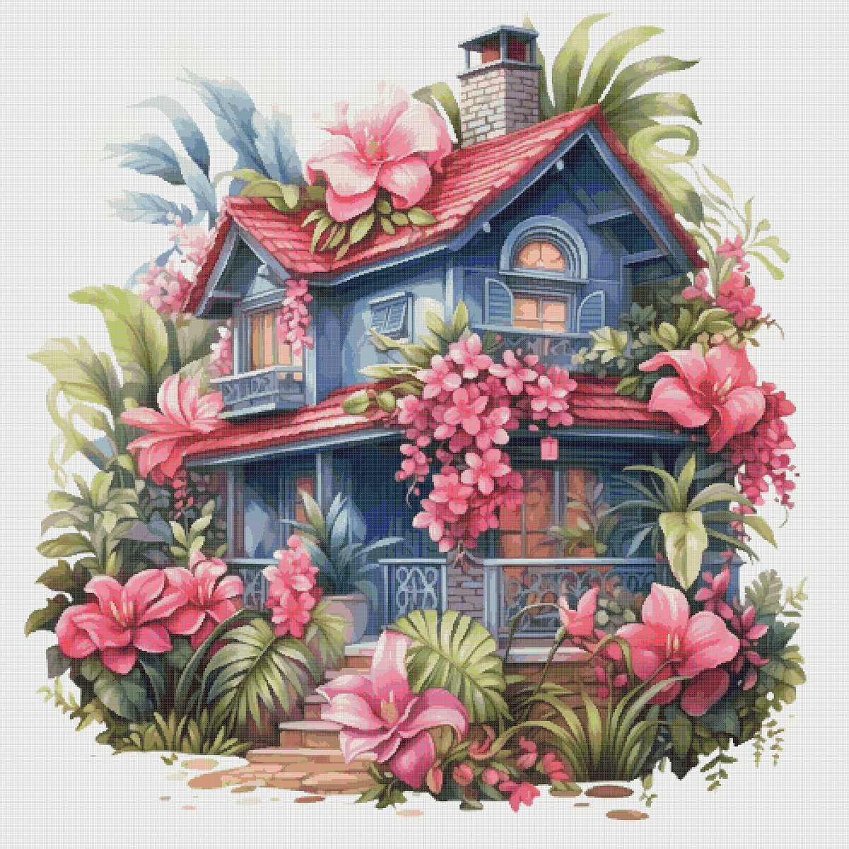 Floral Cottage Cross Stitch Pattern: Magical House Design (PDF)