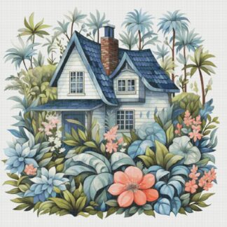Cottage in Flowers Cross Stitch Pattern: House Village Design (PDF)