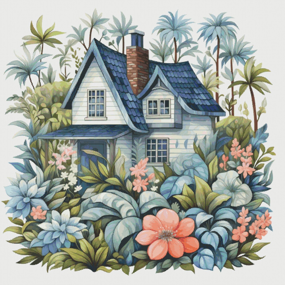Cottage in Flowers Cross Stitch Pattern: House Village Design (PDF)