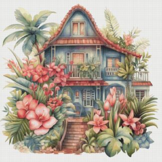Floral Cottage Cross Stitch Pattern: Magical House in Garden (PDF)