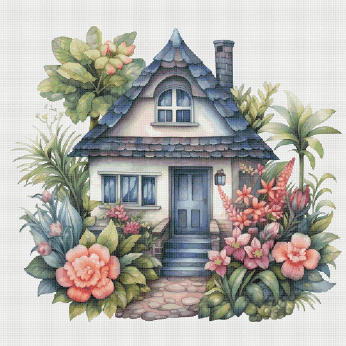 Cottage in Flowers Cross Stitch Pattern: Magical House Village (PDF)