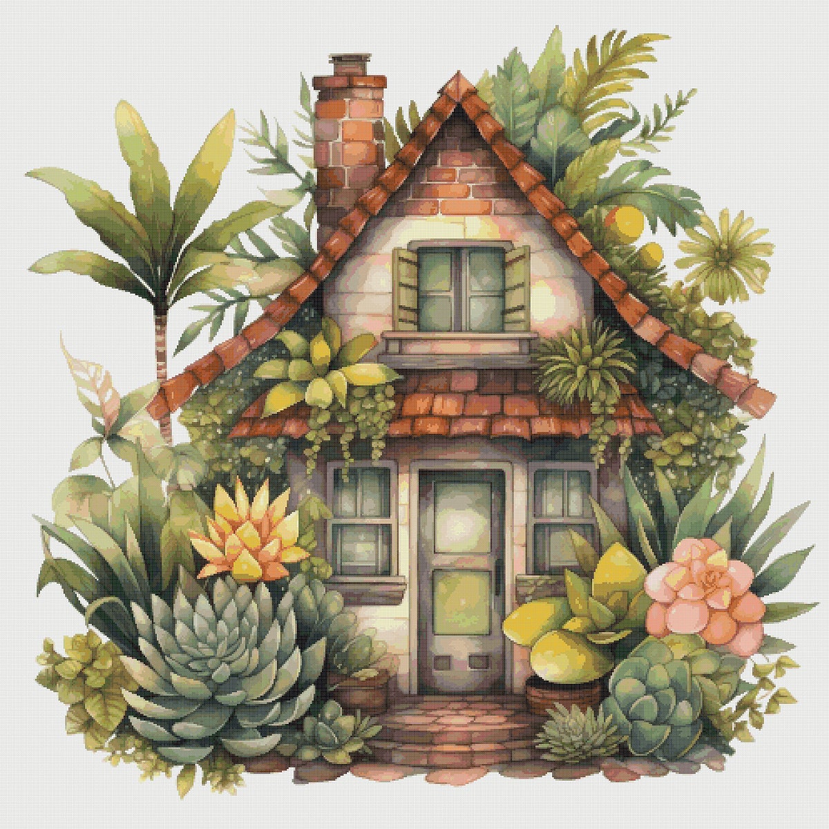 Cottage Garden Cross Stitch Pattern: House in Flowers (PDF)